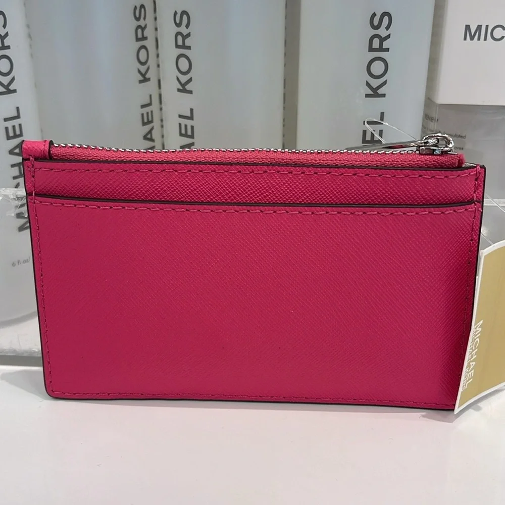 MICHAEL KORS
Jet Set Travel Medium Top Zip Leather Card Case Wallet 
Dragonfruit - Picture 10 of 16